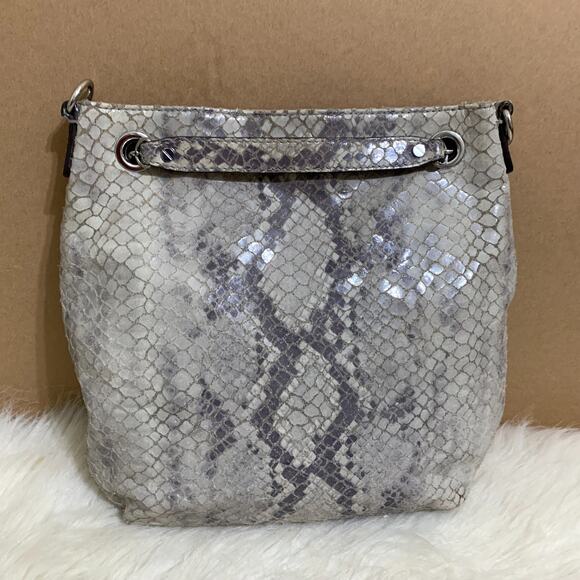 MICHAEL KORS JET SET Gray Python Leather North South Convertible Chain Hobo - Picture 12 of 16